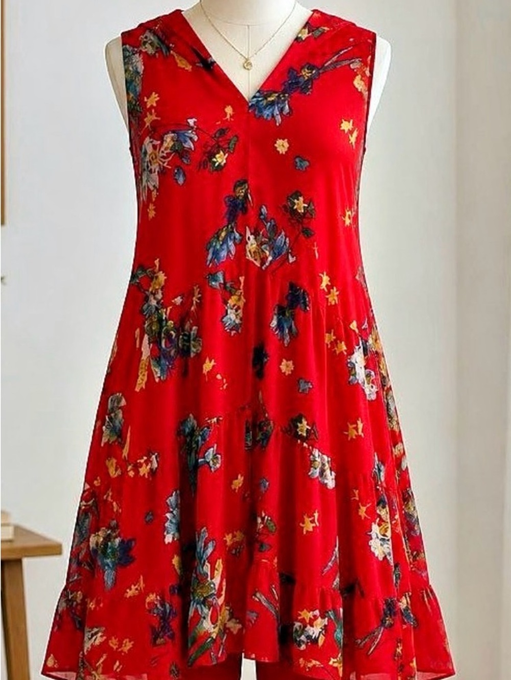 CeCe Red Floral V-Neck Sleeveless Maxi